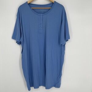 The Vermont Country Store Sleep Shirt Mens XL Blue Henley Short Sleeve Cotton